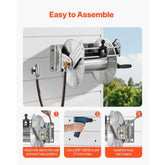 Wall Mounted Garden Hose Reel 150ft 5/8in Hose Winder with Brass Fitting and Hose Guide